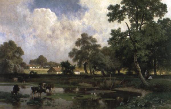 unknow artist Zomerlandschap met koeien bij de poel oil painting image